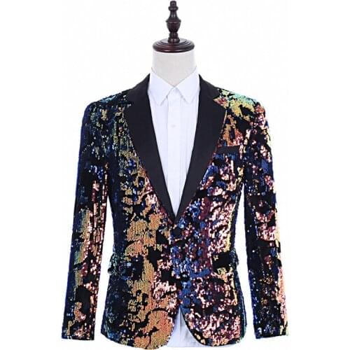 Fashion Design Male Full Colour Sequins Nightclub Dj Dance Performance Costumes Personalized Mens Shining Party Banquet Blazer