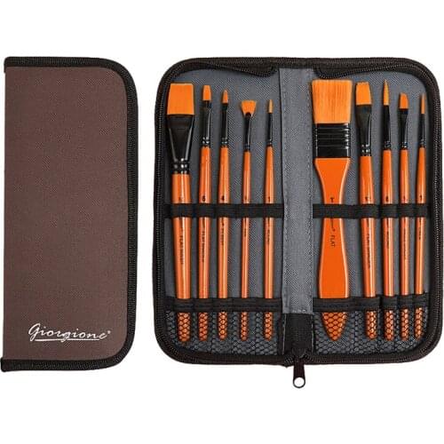 Giorgione Professional Nylon Hair Brushes Pens Cloth Bag Style 11pcs for Watercolor/Acrylic/Oil Painting Art Supplies Stationery