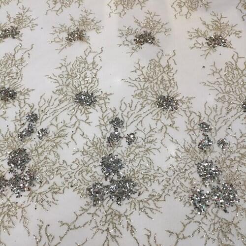 2021 Bridal Nigerian High Quality Luxury Design Floral Lace Dress Material Sequin Fabrics Champagne Tulle Glitter Wedding Gowns