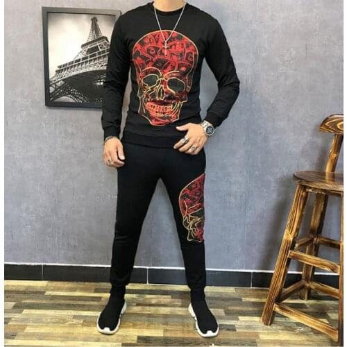 New hot Two Pieces Set Fashion hoodies Sportswear Men Tracksuit Hoodie Autumn Men Brand Clothes Hoodies+Pants Sets hot drilling