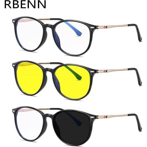 RBENN Anti Blue Light Computer Gaming Eyglasses Unisex Fashion Round TR90 Blue Rays Blocking Photochromic Eyewear Anti Eyestrain