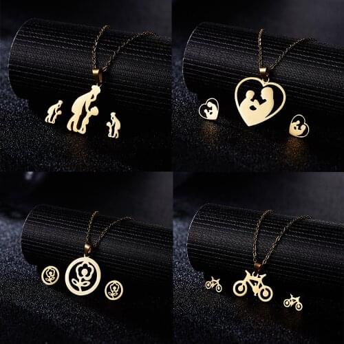 Fashion Simple Stainless Steel Necklace For Women Collar Jewelry Set Dainty Cute Clavicle Necklaces Earrings Sets Girl Gift