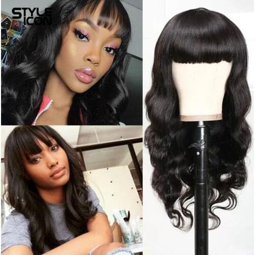 Styleicon Body Wave Human Hair Wigs With Bangs Brazilian Machine Made Blonde Wig 100% Remy Human Hair Wigs