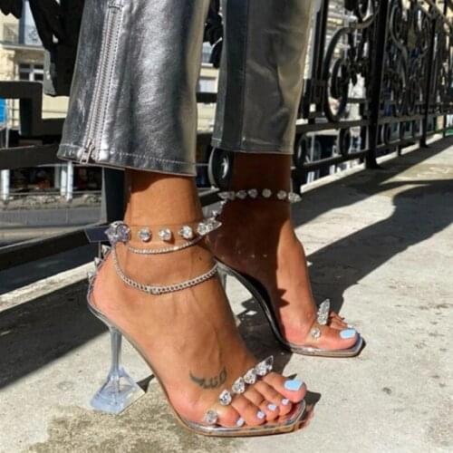 Star Style Summer Transparent Women Sandals Fashion Crystal Clear heeled Female Party Prom Shoes High heels Gladiator Sandals