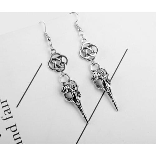 Dongsheng Wholesale 12pcs Goth Viking Odin Raven Skull Drop Earrings Antique Scottish Irish Crow Beak Jewelry Dangle Earrings