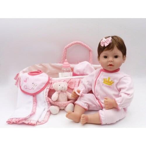 Silicone reborn baby dolls 17"41cm luxury set Bebes reborn girl dolls play house toys with sleeping basket child xmas gift doll