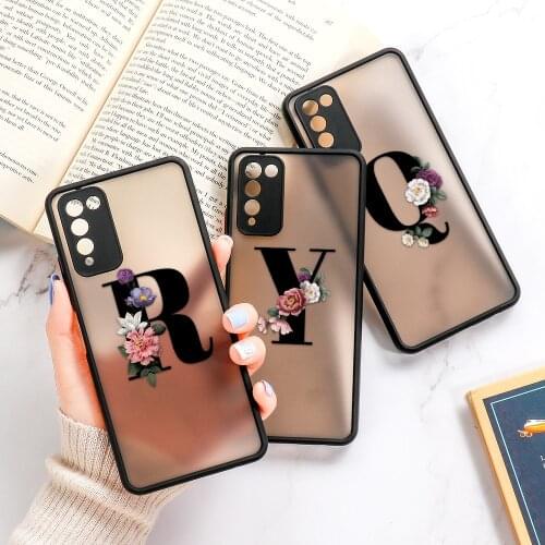 Huawei Honor 20 Lite Case On Honor 10X Lite 8X 9X Premium 9A 20S 30S Camera Protection Bumper Silicone Cover 26 Alphabet Flower