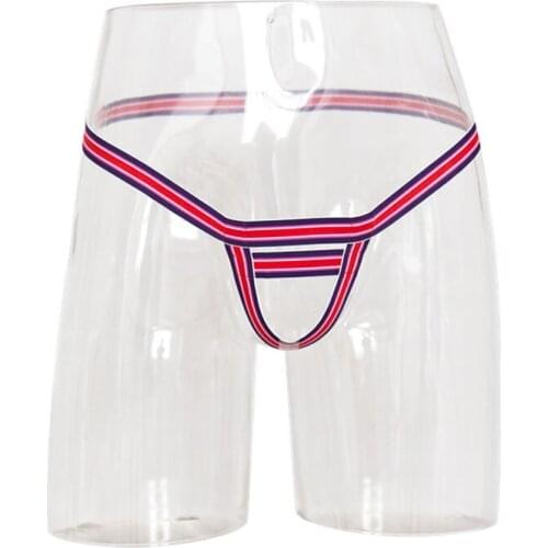 Sexy Men Gay Panties Striped Strappy G-string Briefs Thong with Cock Hold Up T-Back Underwear Clubwear Lingerie for Him