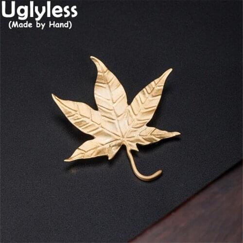Uglyless Simple Men Maple Brooches Gold 925 Silver Pins Brooches for Women Handmade Leaves Jewelry Handmade Maple Silver Jewelry
