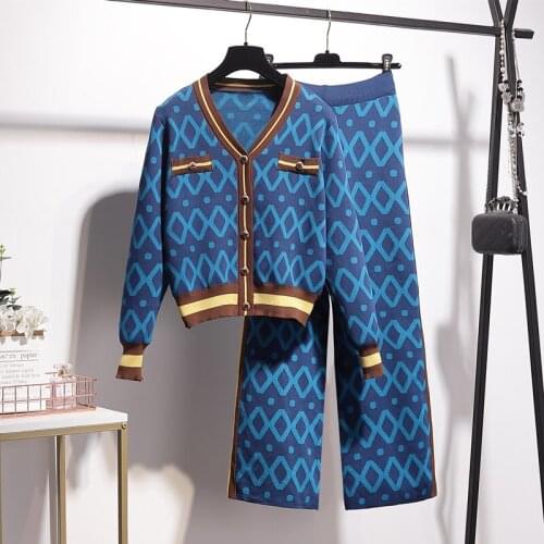 Autumn Winter Knit Two Piece Set Women Crop Top Sweater Cardigan Coat + Wide Leg Pant Suits Casual Tracksuit Women 2 Piece Sets