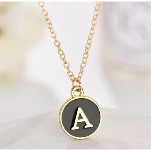 Gold Color Simple Alphabet Letter Black Round Pendant Necklace for Women Trendy A-Z Custom Long Necklaces Party Boho Jewelry