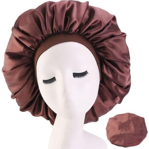 1PCS Extra Large Print Satin Hair Caps Silky Bonnet Sleep Caps Premium Elastic Band For Women Solid Color Head Wrap