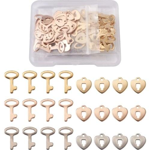 120pcs Small 304 Stainless Steel Charms Pendant Heart Key & Lock Mixed Color for Jewelry Making DIY Bracelet Necklace