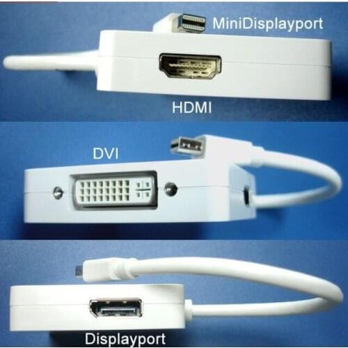 200pcs/lot Multi-function 3 in 1 Thunderbolt Mini Displayport to DVI HDMI Dp Adapter Cable For MAC pro AIR