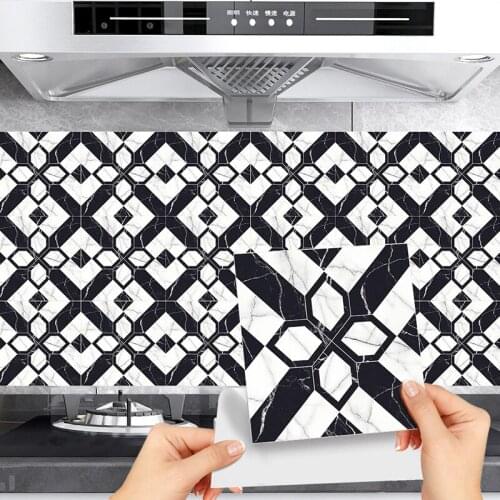 24Pcs Modern Tiles Stickers Balck White Marble DIY Waterproof Wall Sticker Home Decor Living Room Kitchen Bathroom