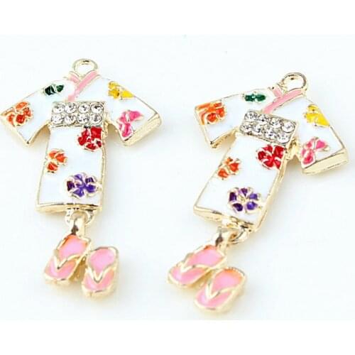 5pcs Japanese Style Kimono New Enamel Charms Creative Kimono Pendants Alloy DIY Accessories Dangle Jewelry Making Craft Gift