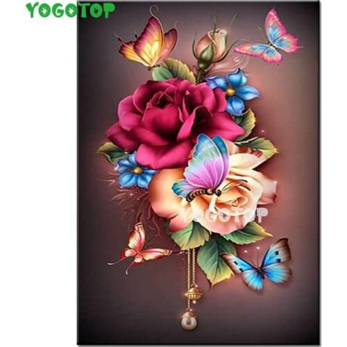 5d Red rose butterfly full Rhinestones Crystal Diy Diamond Painting Cross Stitch Diamond Embroidery Mosaic Wedding decor YY5353