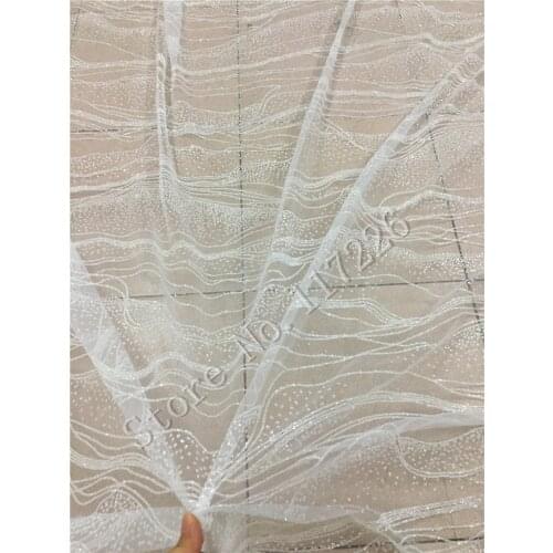 Glued glitter african Tulle lace JRB-72214 for nice dress modern design french net lace fabric in clear white color