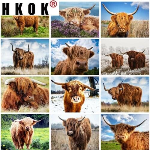 HKOK Full Square Drill 5D DIY Diamond Painting Animals Diamond Embroidery Cow Cross Stitch Mosaic Rhinestone Crafts Gift