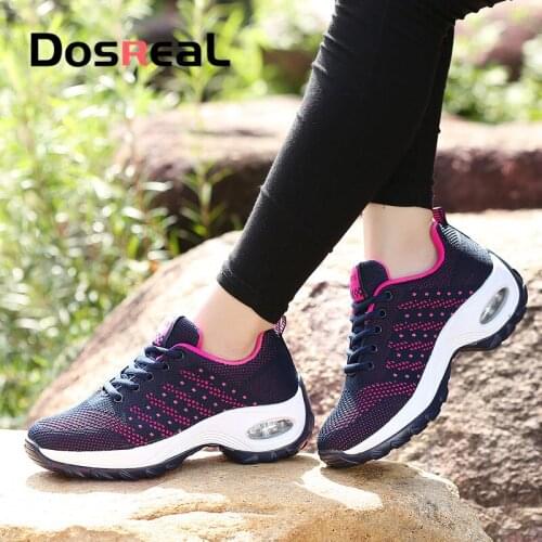 Dosreal Women Lace up Casual Sneakers Shoes Ladies Breathable Mesh Platform Flats Shoes Air Cushion Comfort Shoes For Female