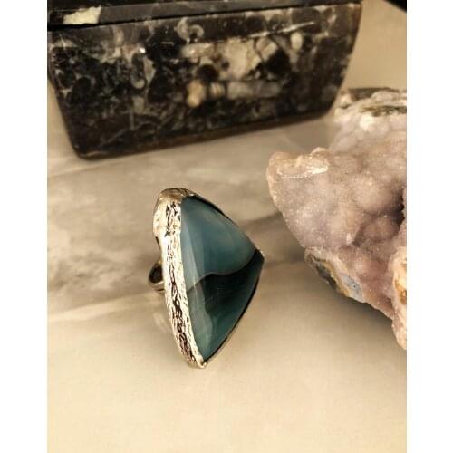 Dr Stone Natural Stone Women 'S Agate Stone adjustable Ring AHL23