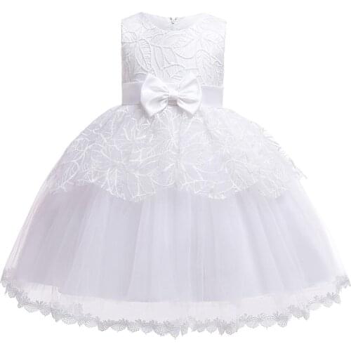 Elegant White Lace Embroidery Ball Gown Dress for Wedding Children Clothes 1-5 Years Baby Girls Evening Dress for Birthday Party