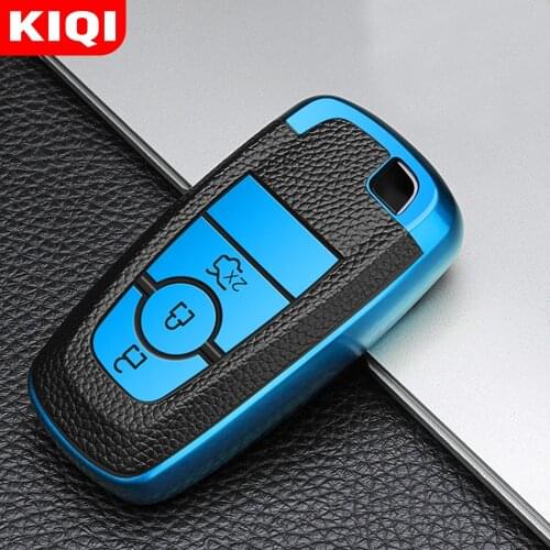 KIQI TPU Leather Car Key Holder Case Cover for Ford Fusion Mustang Explorer F150 F250 F350 Ranger Mondeo 2017-2021 Accessories