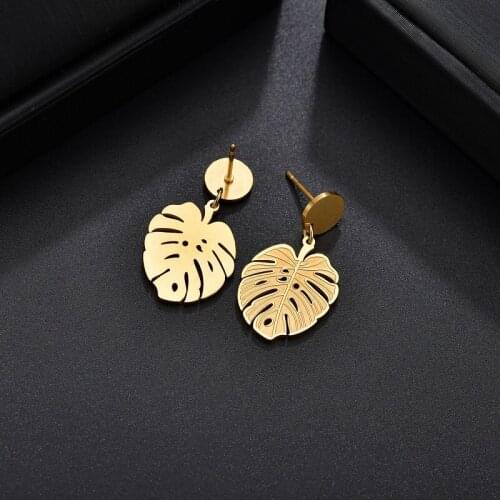 Hot Sale Leaf Circle For Women Girls Stainless Steel Earrings Golden Fashion Earrings For Birthday Wedding Party Jewelry Gifts