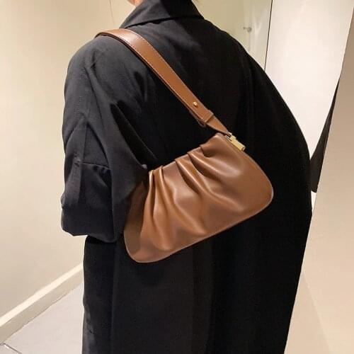 Retro PU Leather Small Armpit Shoulder Bags For Women 2021 Winter Handbag and Purses Folds Crossbody Bag Black Brown