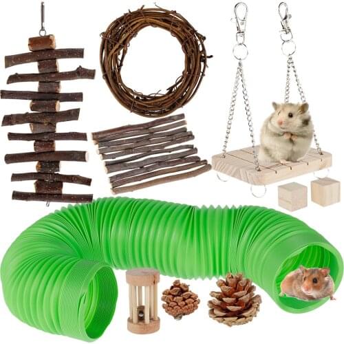 10pcs Wooden Hamster Chew Toy Set Guinea Pig Chew Toy Gerbil Rabbit Pet Bird Playing Sports Accessories Small Animal Supplies