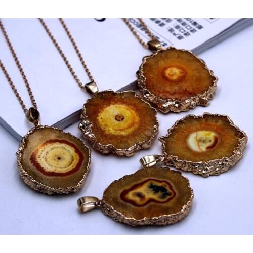 Natural stone gold chrysanthemum white agates Quartz crystal pendant for diy jewelry making necklace Accessories5PCS A5