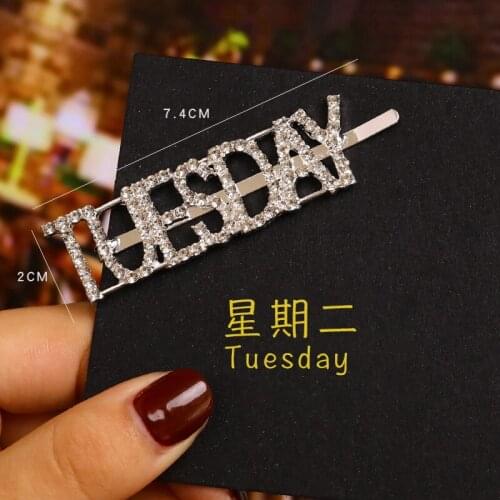 Week Letter Hairpins For Girls Crystal Rhinestone Hair Clips Monday Sunday Women Hairgrip Hair Accessories Jewelry