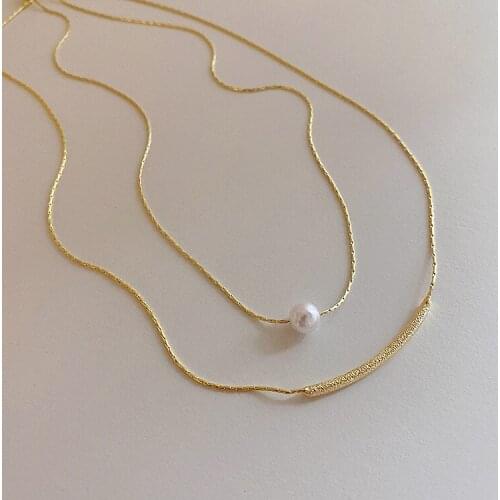 New Arrivals 2021 Fashion Modern Peals Choker Necklace Double Layers Round Necklaces Golden Necklace Chain Choker Jewelry Women