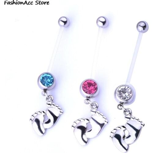 New Fashion Surgical Steel Women Crystal Belly Button Rings Navels Piercing Dangle Baby Feets Piercings Body Jewelry