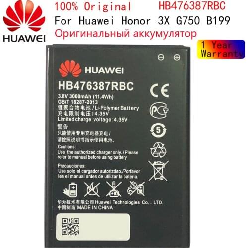 Hua Wei Orginal HB476387RBC Rechargeable Li-ion Phone Battery For Huawei Honor 3X G750 B199 3000mAh