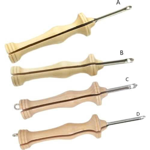 Knitting Embroidery Punch Threader Needle Pen Side Slit Sewing Accessories DIY Wooden Handle Weaving Tool Craft