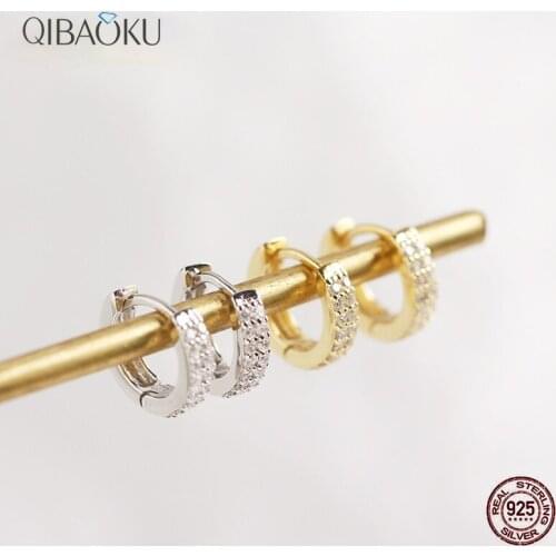Sterling Silver 925 Hoop Earrings Crystal Zircon Sparkle Trendy Korean Small Earrings for Women 8mm Ear Jewelry