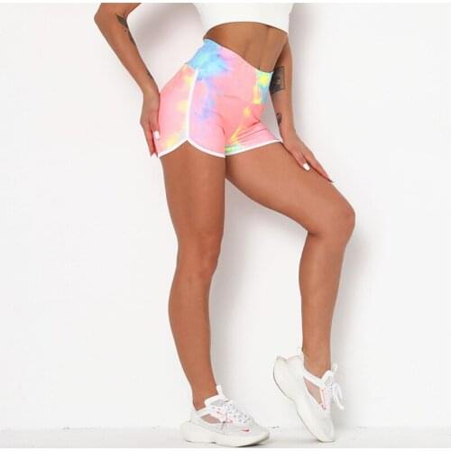 Tie-dye Print High Waisted Sport Yoga Shorts High Quality Peach Hip Tights Leggings Gym Running Training Quick-Drying Sportswear