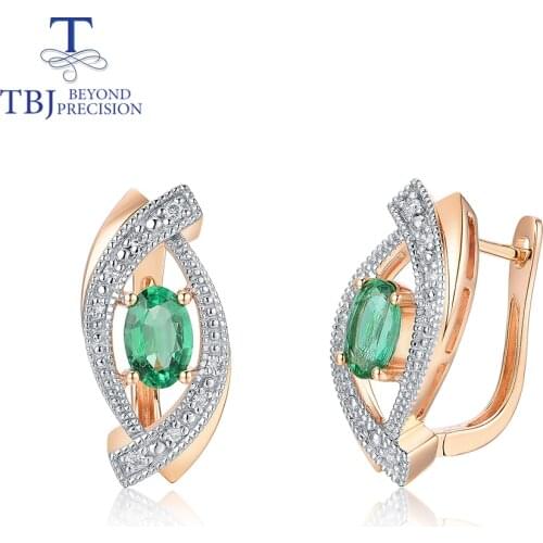 TBJ, 14K real gold diamond Earring with natural emerald oval 4*6mm colorful gemstone fine jewelry for women daily wear jewelry