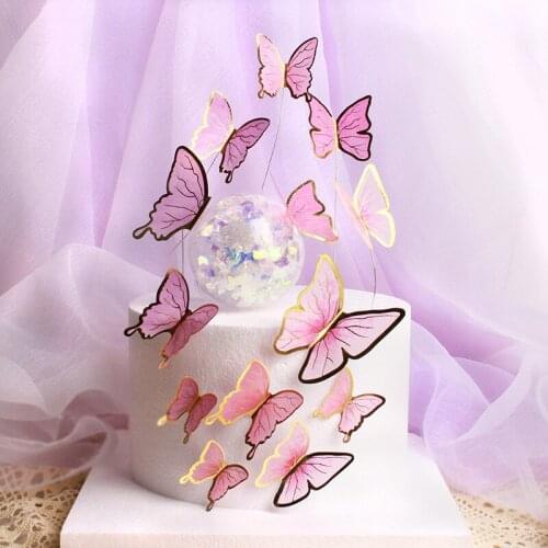 Cake Decoration Imitation Waxy Hand-painted Color Butterfly Cake Ornaments Wedding Birthday Party Decoration Ornaments