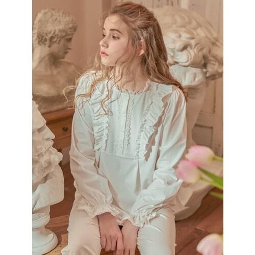 Spring Autumn Womens Pajamas Sets Vintage Cotton Long Sleeve Sleepwear Lovely Girls Night Suits Comfortable Loose Sleepwear