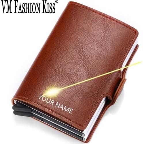 VM FASHION KISS 8 Colors Vintage Custom Engraving Wallet Men/women Crazy Horse PU Leather Rfid Safety Blocking Wallets ID Purse