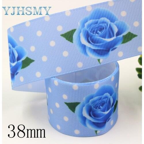 YJHSMY,I-191016-2457,38mm 10yards Rose flower Thermal transfer Printed grosgrain Ribbons,Clothing DIY handmade materials