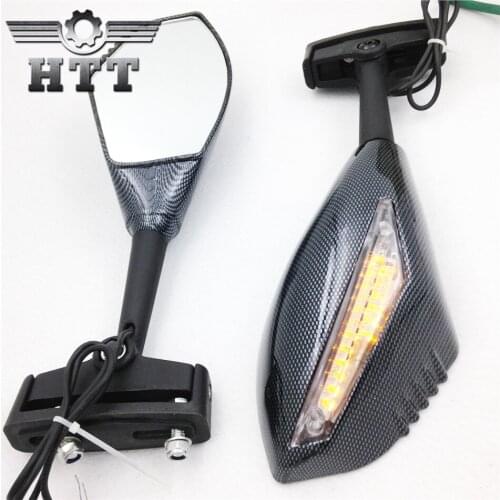 Aftermarket free shipping motorcycle parts LED Turn Signal Integrated Mirrors for Yamaha FZR600 FZ1 FZR Ducati CARBON CLEAR