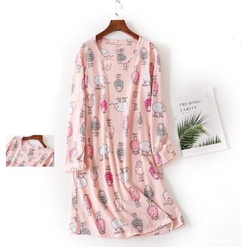 Nightdress Mom Long Sleeve Cotton Homewear Women Cartoon Cat Print Round Collar Sleepwear Big Size 2019 Fashion Casual Pjs