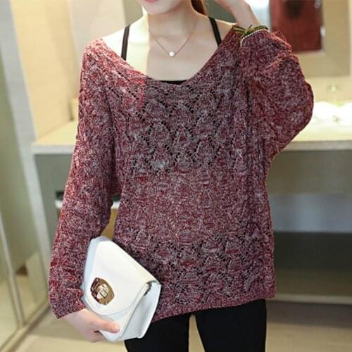 2021 autumn new loose V-neck thin section openwork sweater solid color coat female head bat sleeve sweater