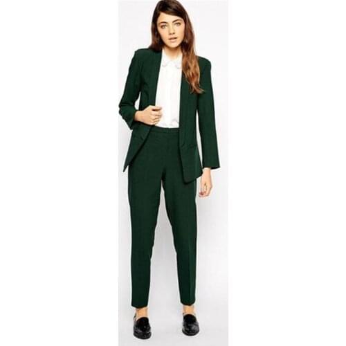Womens Formal Wear Pantsuits Green Women Ladies Custom Made Business Office Tuxedos Formal Work Wear Suits Custom Made