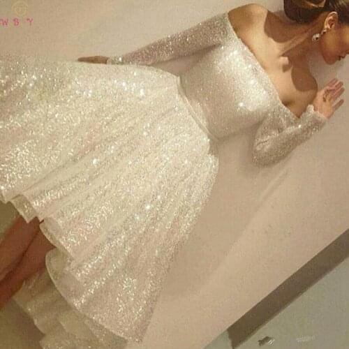 Off Shoulder Ball Gown Prom Sparkly Dresses Long Sleeve Shiny Formal Party Cocktail Vestido Sequined Mini Dress Women