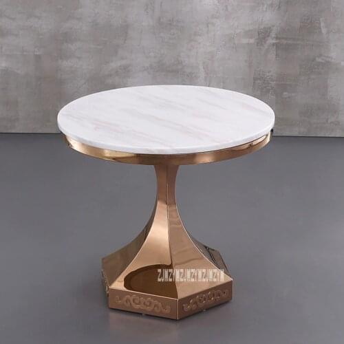 60cm Classic Modern Marble Top Tea Table Reception T Shape Round Coffee Table Center Dining Table Stainless steel Rack