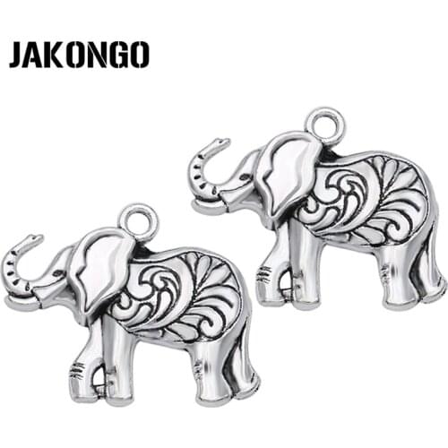 JAKONGO Tibetan Silver Plated Elephant Charms Pendants Jewelry Making Bracelet Accessories DIY Handmade Craft 26x22mm 10pcs